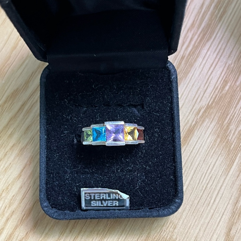NIB Vintage Sterling Silver Multi-Color Gemstone Ring
